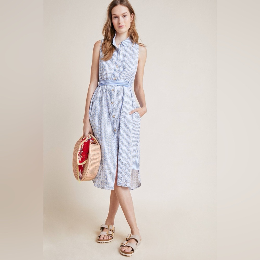 Anthropologie Kismet Shirtdress Blue Striped Sleeveless Dress
